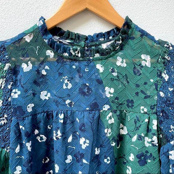 Susina Floral Mock Neck Half Sleeve Textured Shift Dress Blue Women's Small $98 - Picture 5 of 9